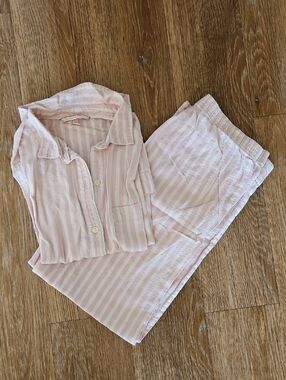 Victoria's Secret Pink and White Striped Pajama Set Extra Small